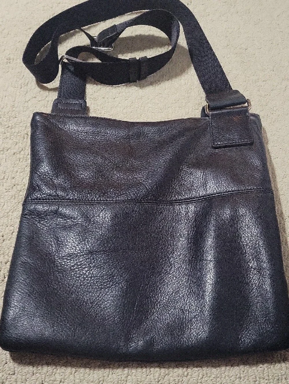 Margot Black Leather Messenger Crossbody Bag